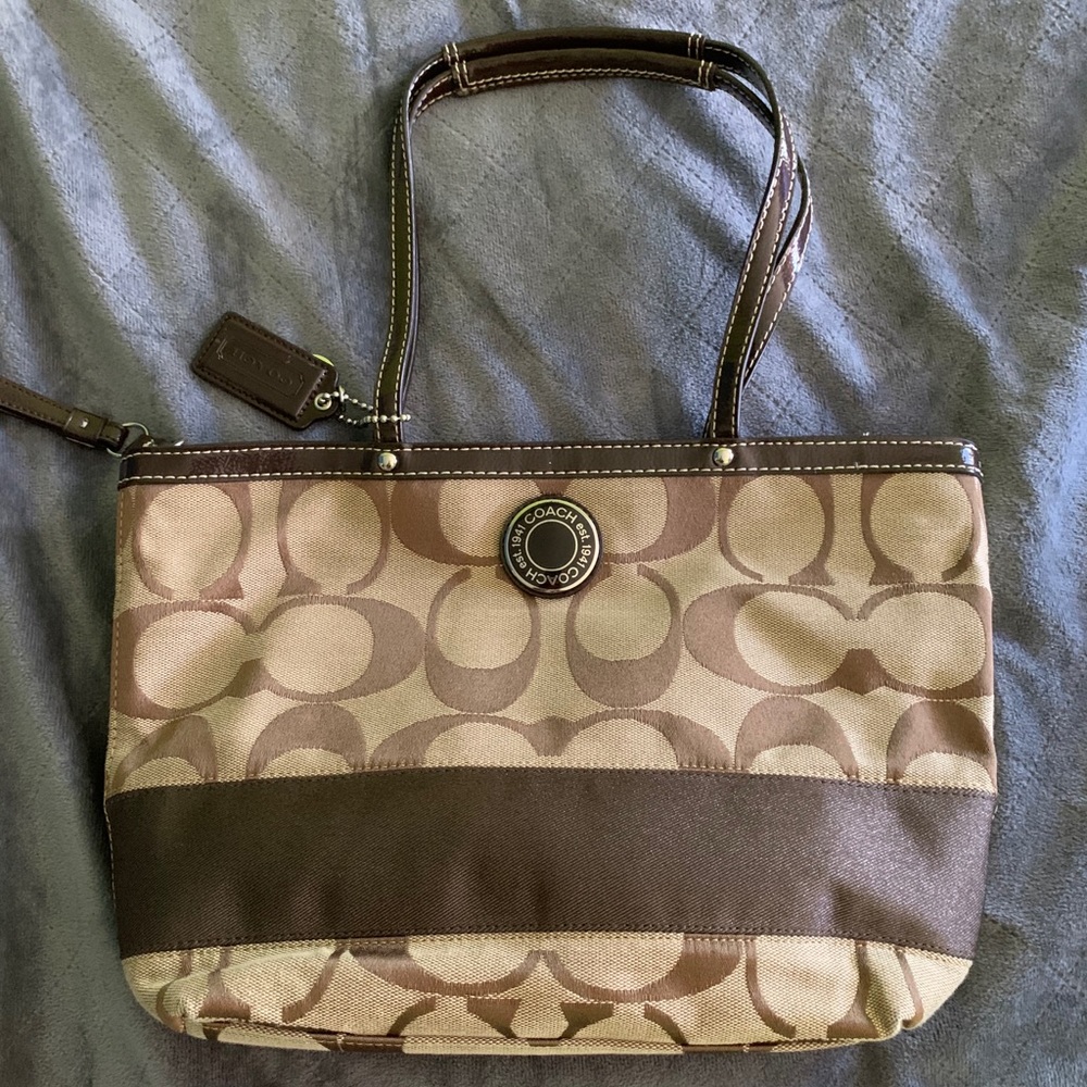 Coach Hand Bag Brown Monogram Womens